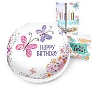 Victoria Sponge pink & purple butterfly birthday cake - A delicious traditional vanilla sponge cake with buttercream and a rich apple and raspberry jam, serves 10-12 portions. Baked by bakerdays.