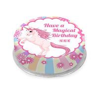 Victoria Sponge Unicorn & Flowers themed birthday cake - A delicious traditional vanilla sponge cake with buttercream and a rich apple and raspberry jam, serves 10-12 portions. Baked by bakerdays.