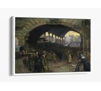 Victoria Station 1918 - the Green Cross Corps (women's Reserve Ambulance) guiding soldiers on leave Canvas Floater Frame Print Picture Art - White Frame 24 inch wide x 16 inch high