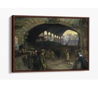 Victoria Station 1918 - the Green Cross Corps (women's Reserve Ambulance) guiding soldiers on leave Canvas Floater Frame Print Picture Art - Walnut Frame 36 inch wide x 24 inch high