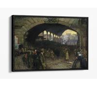 Victoria Station 1918 - the Green Cross Corps (women's Reserve Ambulance) guiding soldiers on leave Canvas Floater Frame Print Picture Art - Black Frame 24 inch wide x 16 inch high