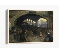 Victoria Station 1918 - the Green Cross Corps (women's Reserve Ambulance) guiding soldiers on leave Canvas Floater Frame Print Picture Art - Light Oak Frame 24 inch wide x 16 inch high