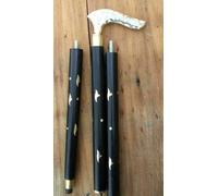 Victoria Style Walking Cane with Floral Design Handle, Black Golden Accent Shaft, Cool Canes for Men & Women