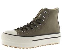 victoria Tribu Leather Effect High-Top Trainers & Retro Logo & Double Serrated Sole 1061123 for Women KAKI 38