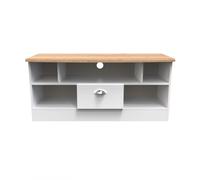 Victoria TV Unit White & Light Oak 5 Shelves 1 Drawer 112cm