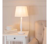 ValueLights | Traditional White Wood Candlestick Table Lamp with White Tapered Shade for Living Room Bedroom | Table Lamps, Home Décor & Improvement Essential | Included LED Bulb