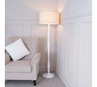 Victoria White Wood Traditional Floor Lamp with Fabric Drum Shade and LED Bulb ValueLights Natural One Size