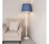 Victoria White Wood Traditional Floor Lamp with Fabric Tapered Shade and Bulb ValueLights Blue One Size