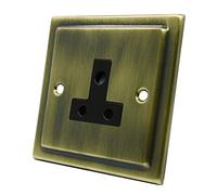 Victorian Antique Brass Round Pin 5 Amp Socket - 5A 1-Gang Round Pin Unswitched Plug Socket