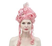 Victorian Baroque Wig - Pink Floral Beehive Updo | Marie Antoinette Costume | 19.69 Inch Heat-Resistant Fiber, 18th Century Colonial Style, Drag Queen & Vintage Updo, For Halloween Masquerade & Stage Per
