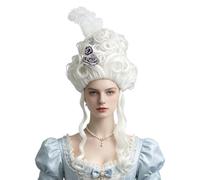 Victorian Baroque Wig, Renaissance Wig, Funny Cosplay(White) | 50s 60s, Bouffant Curly Queen Wigs, For Party, Cosplay, Halloween, Retro Themed Parties, And Collector Gift