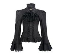 Victorian Blouse Womens Gothic Lolita Shirt Vintage Long Sleeve Lotus Ruffle Tops, Black, Small