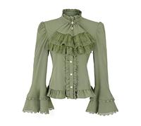 Victorian Blouse Womens Gothic Pirate Shirt Vintage Long Sleeve Lotus Ruffle Tops, 589959gn, L