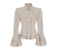 Victorian Blouse Womens Gothic Pirate Shirt Vintage Long Sleeve Lotus Ruffle Tops, 589959ye, L