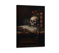 Victorian Book Shelf With Skull Vintage Dark Academia Gothic Reading Halloween Wall Art Paintings Canvas Prints Poster Artwork for Living Room Bedroom Bathroom Office Home Decor 12x18inch(30x45cm)