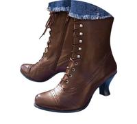 Victorian Boots for Women Lace up Mid Calf Gothic Halloween Witch Boots | Vintage 70s Renaissance Granny Boots with Side Zipper Classic Medieval Cone Heel Cosplay Costume PU Leather Casual Booties