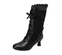 Victorian Boots for Women Lace Up Renaissance Sweet Bow Goth Vintage Ruffles Costume Mid Heels Granny Boots Bow Ruffles Goth Witch Mid Calf 70s Low Heel Shoes