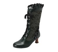 Victorian Boots for Women Lace Up Renaissance Sweet Bow Goth Vintage Ruffles Costume Mid Heels Granny Boots Bow Ruffles Goth Witch Mid Calf 70s Low Heel Shoes