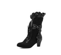 Victorian Boots for Women Lace up Round Toe Vintage Gothic Boots High Heels Mid Calf Boot for Wedding Christmas Prom Party Halloween Witch Costume