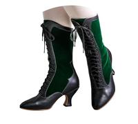 Victorian Boots for Women Pointed Toe Lace up Heeled Mid Calf Goth Booties