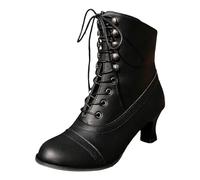 Victorian Boots for Women UK Lace up Victorian Style Boots Gothic Black Ankle Boot Women Fashion Retro Side Zipper High Shoes Block Heel Pointed Toe Ankle Booties Heeled Boot Platform Leather Shoes
