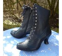 Victorian Boots For Women Vintage Ankle Booties Almond Toe Lace Up Mid Calf Boots Witch Granny Booties Victorian Walking Shoes Costume Cone Heel Side Zipper Shoes