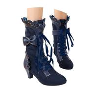 Victorian Boots for Women Vintage Gothic Steampunk 70s Lace Up Mid Calf Boots Retro Medieval Renaissance Boots Chunky Heel Halloween Costume Witch Shoes