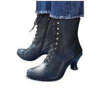 Victorian Boots for Women Vintage Lace up Ankle Boots Round Toe Kitten Heel Booties with Side Zipper
