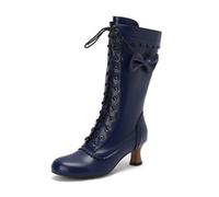 Victorian Boots Women's Vintage Mid-Calf Boots, blue, 8 UK