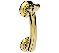 Loops Victorian Bow Door Knocker on Rose - 95mm Fixing Centres - Polished Brass | External Door Knocker - Front Door Furniture - Ornate Porch Heavy Knocker