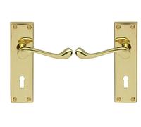 Victorian Brass Scroll Lever Lock Door Handles 155 x 40mm- Finish - Polished Brass (PB)