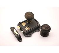Victorian Cast Iron Rim Latch Bath Bedroom Lock Door Knob Handle Sets - Bronze (Rim Lock + Beehive Door Knob)