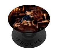 Victorian Cat Library Candlelight Classic Interior Scene PopSockets Adhesive PopGrip