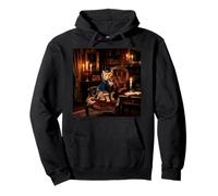 Victorian Cat Library Candlelight Classic Interior Scene Pullover Hoodie