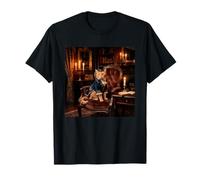 Victorian Cat Library Candlelight Classic Interior Scene T-Shirt