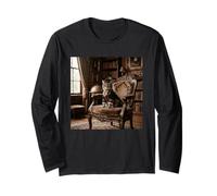 Victorian Cat Portrait Aristocratic Library Vintage Style Long Sleeve T-Shirt