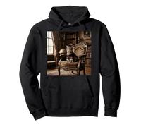 Victorian Cat Portrait Aristocratic Library Vintage Style Pullover Hoodie