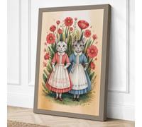 Victorian Cat Sisters Vintage Canvas Wall Art Print 24x16 Inch