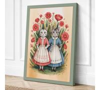 Victorian Cat Sisters Vintage Canvas Wall Art Print 24x16 Inch