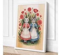 Victorian Cat Sisters Vintage Canvas Wall Art Print 24x16 Inch (61 x 41 cm)
