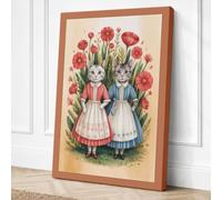 Victorian Cat Sisters Vintage Canvas Wall Art Print 36x24 Inch