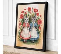Victorian Cat Sisters Vintage Canvas Wall Art Print 36x24 Inch