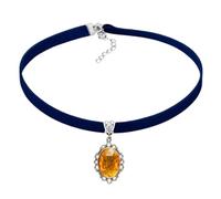 Victorian Choker Necklace Navy Blue Velvet with Oval Amber Gem Charm | Brooch Charm, Choker Style, Velvet Band, Victorian Design