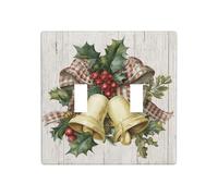 Victorian Christmas Bells Holly Plaid Bow Double Gang Toggle Light Cover Wall Plate Switch Decor Standard Size - 11.4x11.4cm