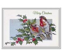 Victorian Christmas Card - Rare Old Vintage - Robins and Holly theme - Robin Design - Traditional Merry Xmas Wishes Best Greeting - Victorian Era scene - Blank inside to write own message