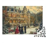 Victorian Christmas Eve 1000 Piece Jigsaw Puzzle for Adults & Teens, Recycled Paper, Snowy Night Manor, Relaxation Entertainment, Improves Memory & Hand-Eye Coordination for Home 52x38cm/1000pcs
