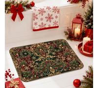 Victorian Christmas Wreath Ornament Pattern Bathroom Rugs 16x24 Inch | Ornate Gold Scrollwork, Shower Toilet Rug, Seasonal Holly Berries, Elegant Ribbon Bows, Traditional Winter Theme