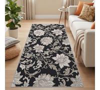 Victorian Classic Runner Rugs Living Room, 60x150 cm Runner Rugs for Hallway, Floral Leaves Vine Anti-Slip Long Black Beige Low-Pile Indoor Carpet Washable Area Rug for Bedside Entryway Hall Bedroom