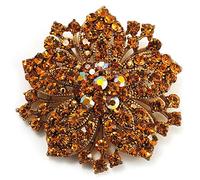 Victorian Corsage Flower Brooch (Gold & Amber Coloured)