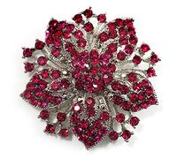 Victorian Corsage Flower Brooch (Silver & Bright Magenta)